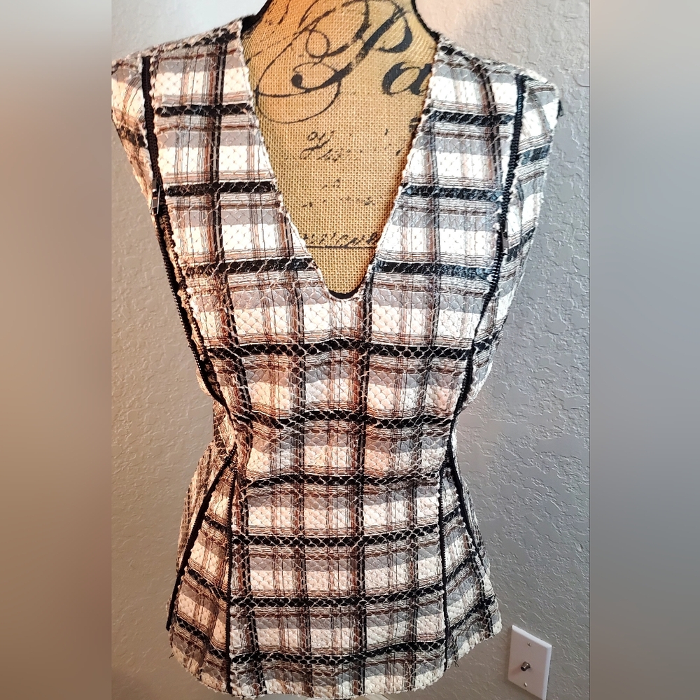 Alberto Makali Black and White Checkered Blouse